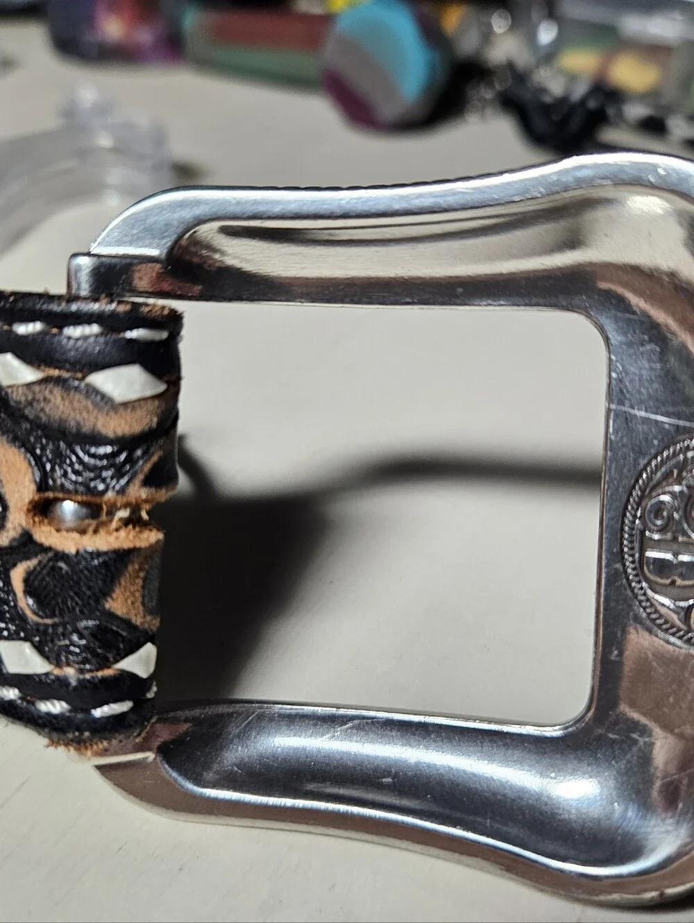 3D Belt Co. Men's Floral Tooled Buckstitch Leather Western Belt - NWOT Size 38